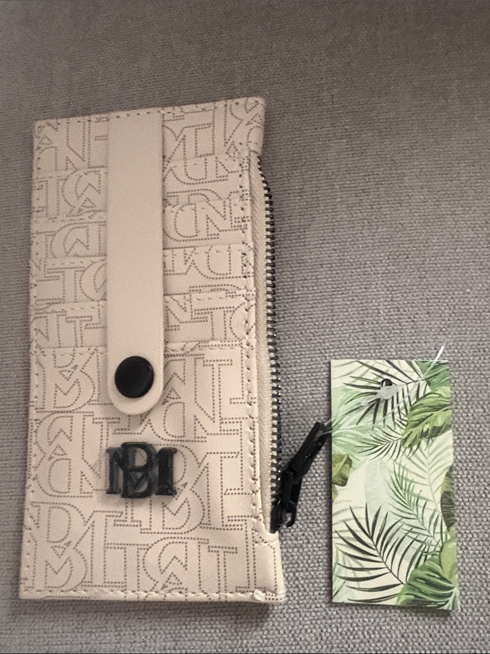 Badgley Mischka Beige Monogram Card Holder Wallet